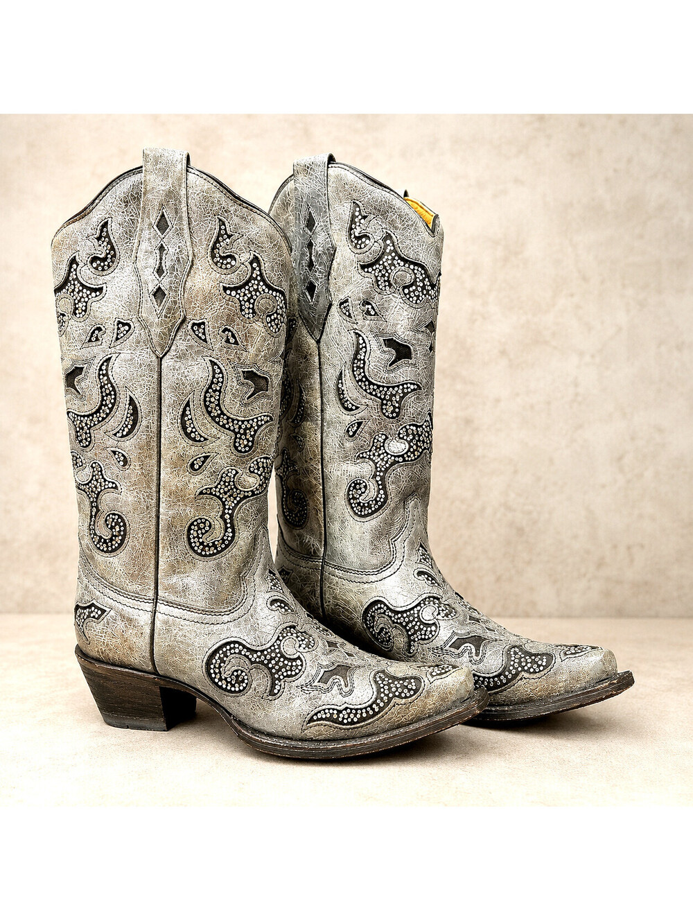 Corral Silver Black Crystal Cutout Western Cowboy Boots Womens 7.5M NIB